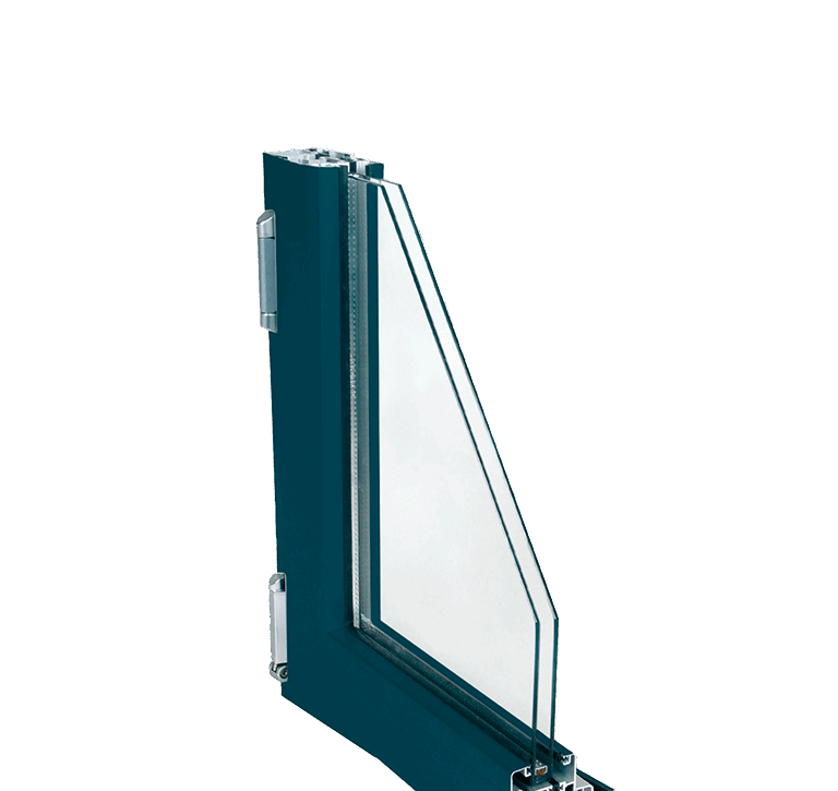 Serie E16 45Sistema de ventana balconera y puerta practicable con Rotura de Puente Termico con canal de herraje de 16 mm