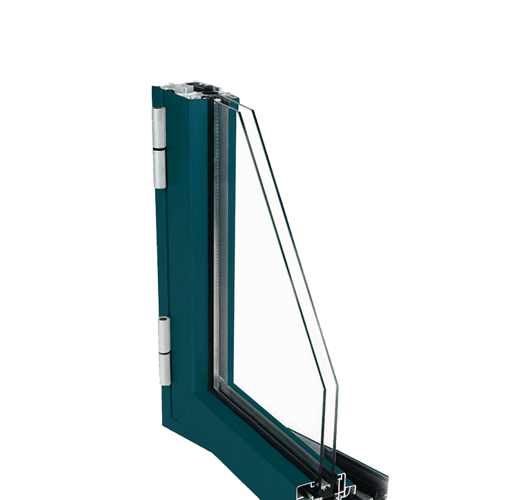 Serie E36 Ventana balconera y puerta practicable con Rotura de Puente Termico. Se complementa con los sistemas de corredera E 17 E 75 y E 80